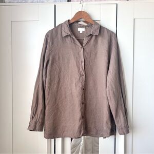 Brown linen button down